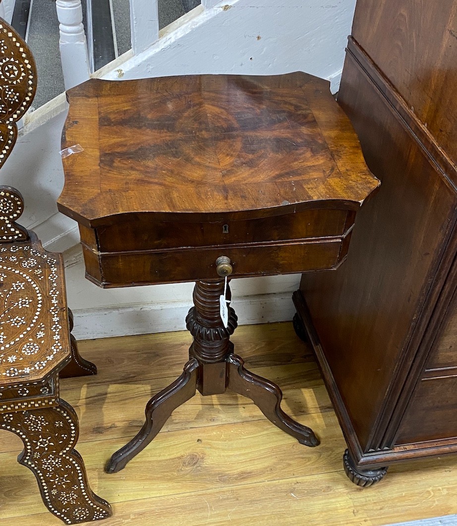 A 19th century French mahogany tripod work table, width 46cm, depth 38cm, height 77cm